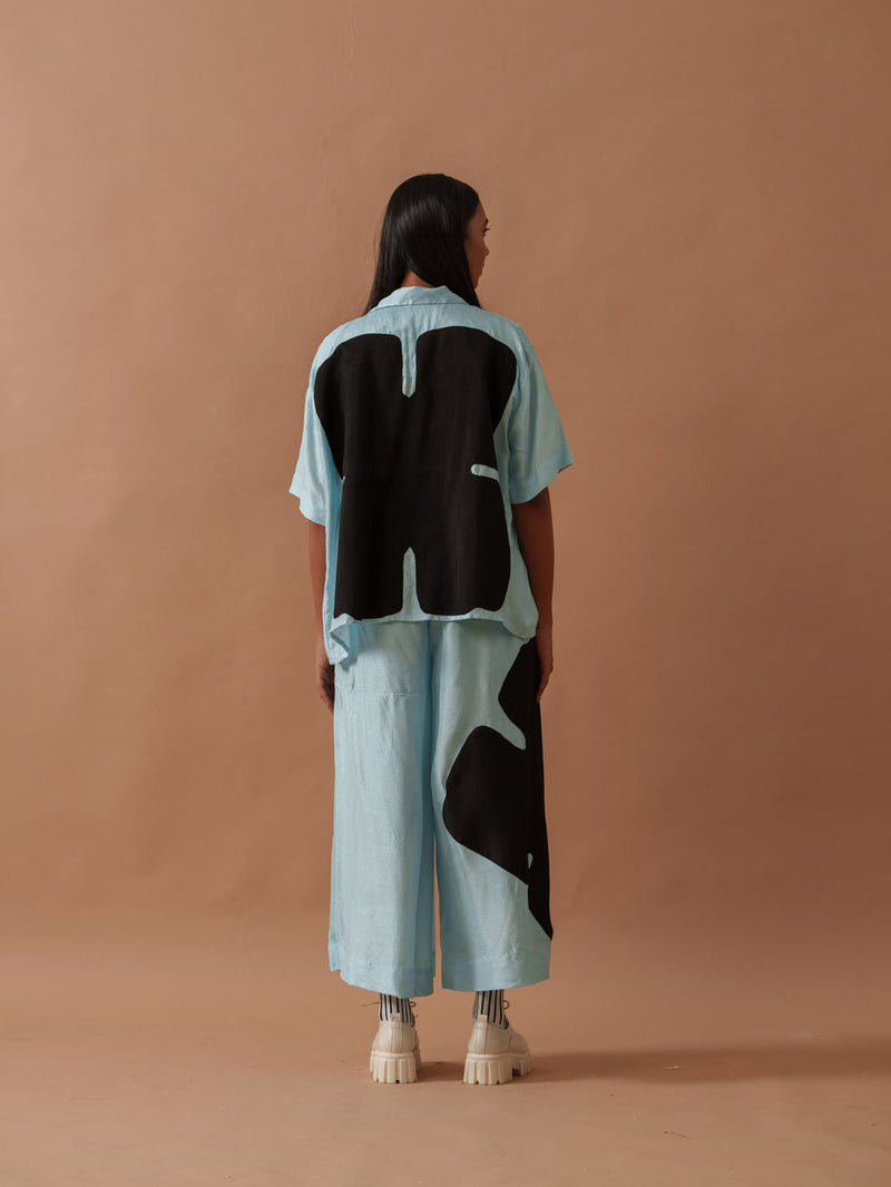 Gunpowder Flo Shirt Blue mysore silk top/shirt by Stoique in blue, black for women in Singapore