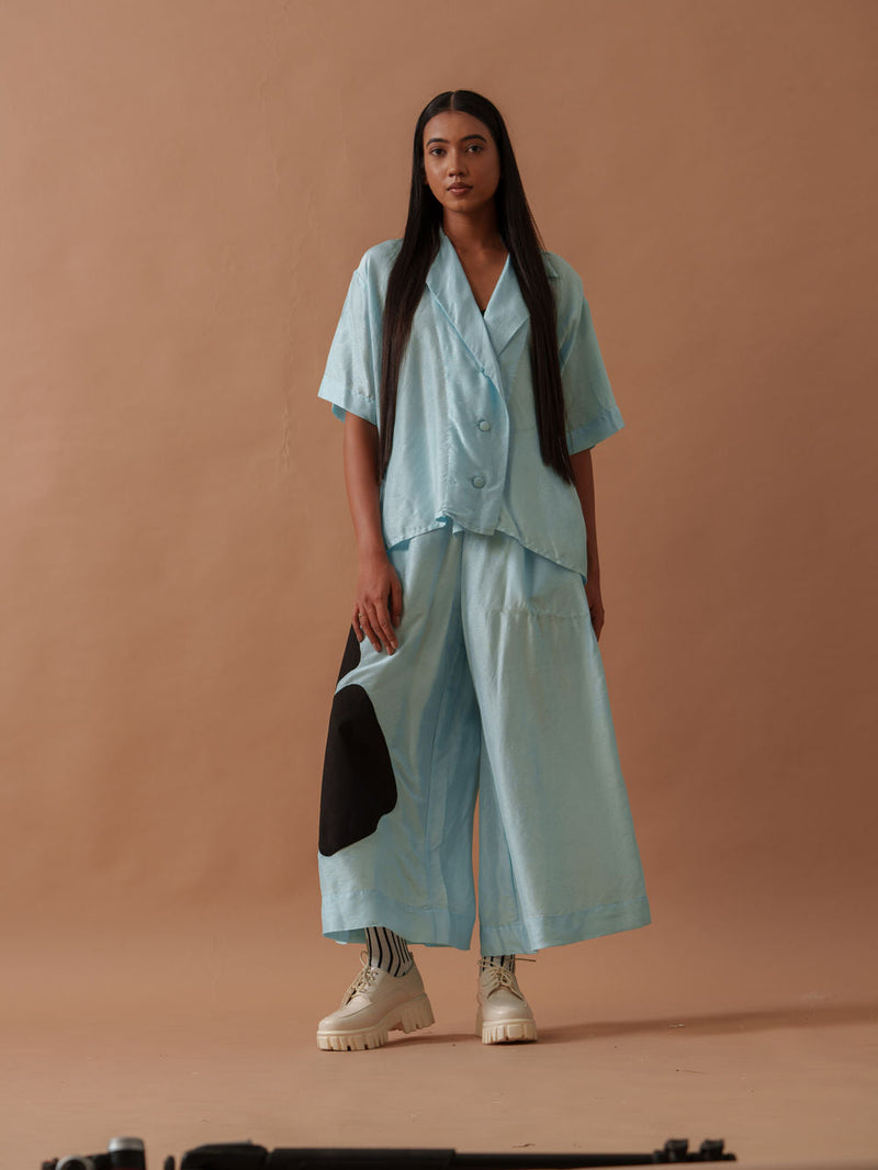 Gunpowder Flo Pants Blue mysore silk pant/trouser by Stoique in blue, black for women in Singapore