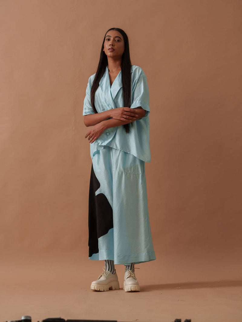 Gunpowder Flo Pants Blue mysore silk pant/trouser by Stoique in blue, black for women in Singapore