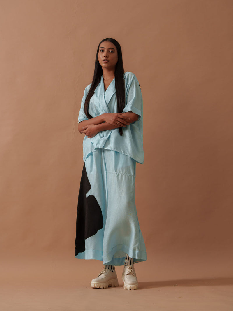 Gunpowder Flo Pants Blue mysore silk pant/trouser by Stoique in blue, black for women in Singapore