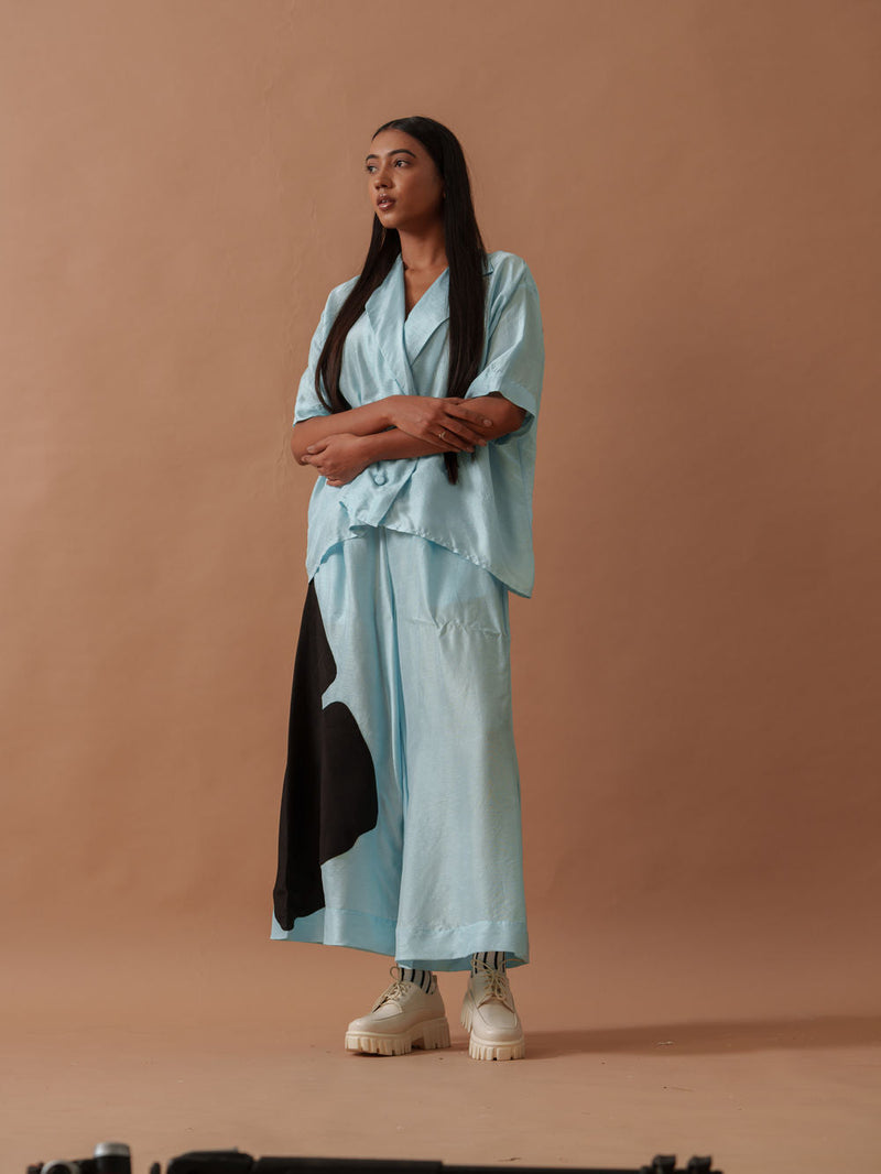 Gunpowder Flo Pants Blue mysore silk pant/trouser by Stoique in blue, black for women in Singapore