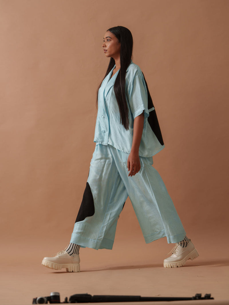 Gunpowder Flo Pants Blue mysore silk pant/trouser by Stoique in blue, black for women in Singapore