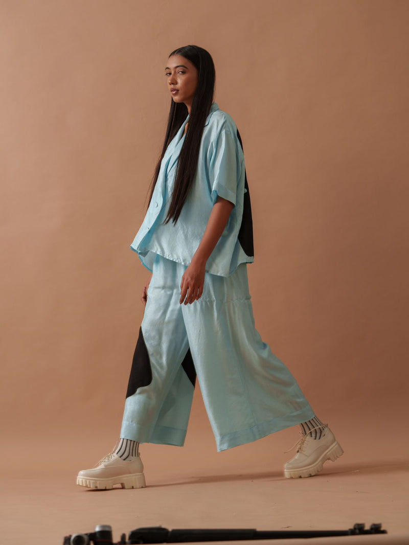 Gunpowder Flo Pants Blue mysore silk pant/trouser by Stoique in blue, black for women in Singapore