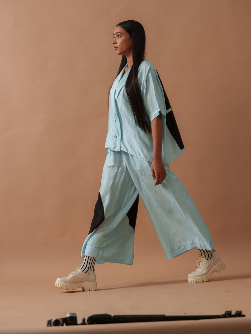 Gunpowder Flo Pants Blue mysore silk pant/trouser by Stoique in blue, black for women in Singapore
