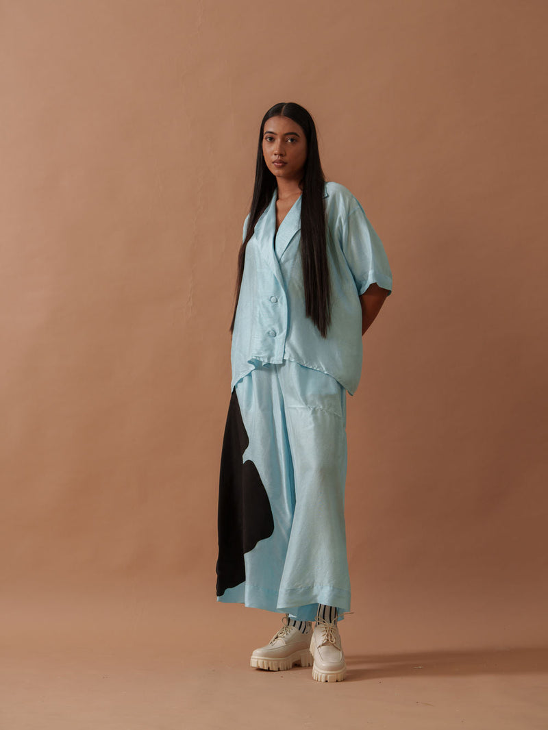 Gunpowder Flo Shirt Blue mysore silk top/shirt by Stoique in blue, black for women in Singapore