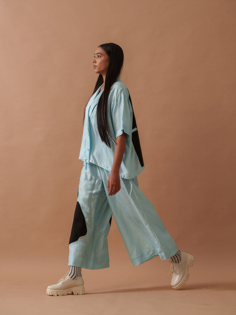 Gunpowder Flo Pants Blue mysore silk pant/trouser by Stoique in blue, black for women in Singapore