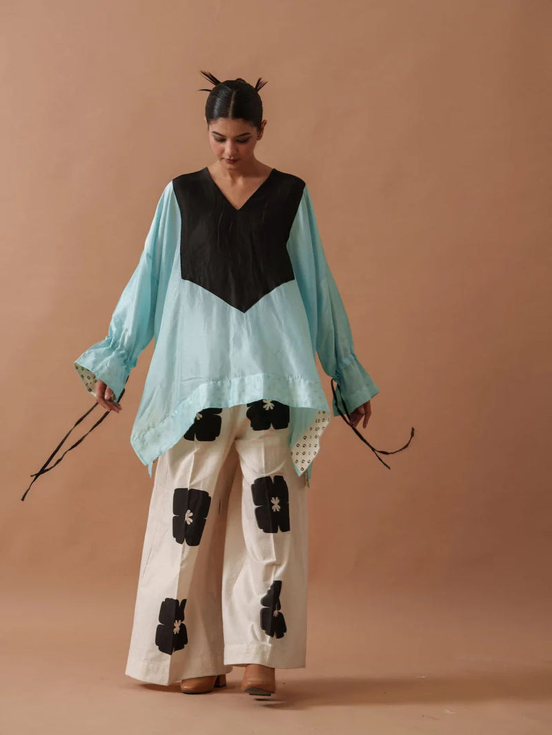 Blush Top upada silk top/shirt by Stoique in blue, black for women in Singapore