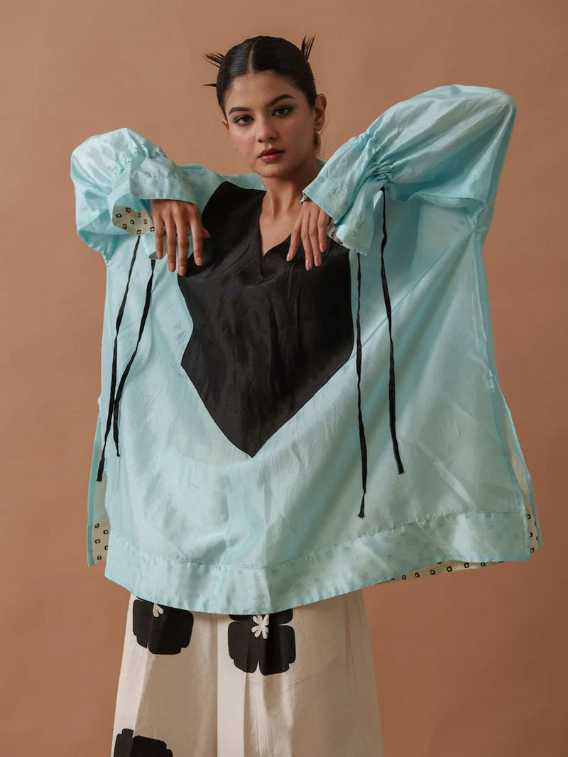 Blush Top upada silk top/shirt by Stoique in blue, black for women in Singapore