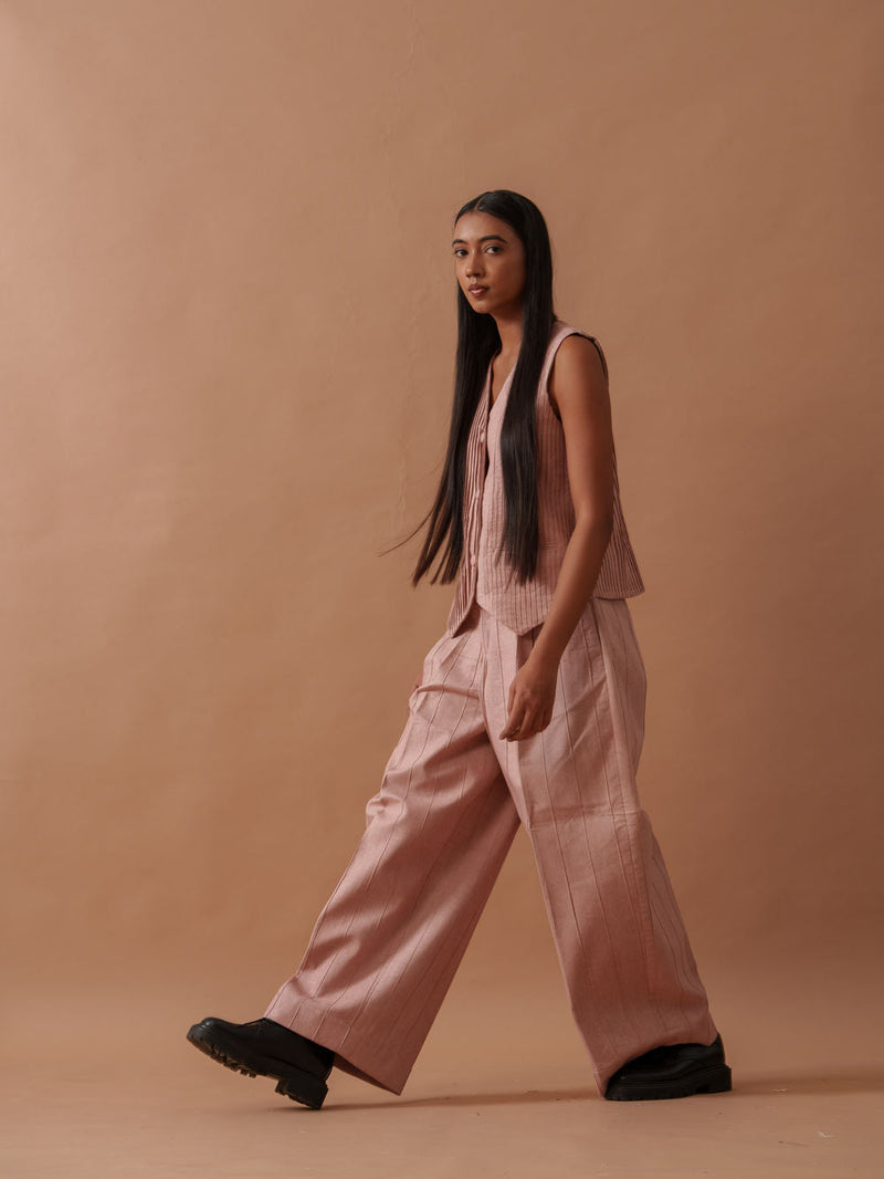 Sunflower Pants Pink handwoven cotton pant/trouser by Stoique in pink for women in Singapore