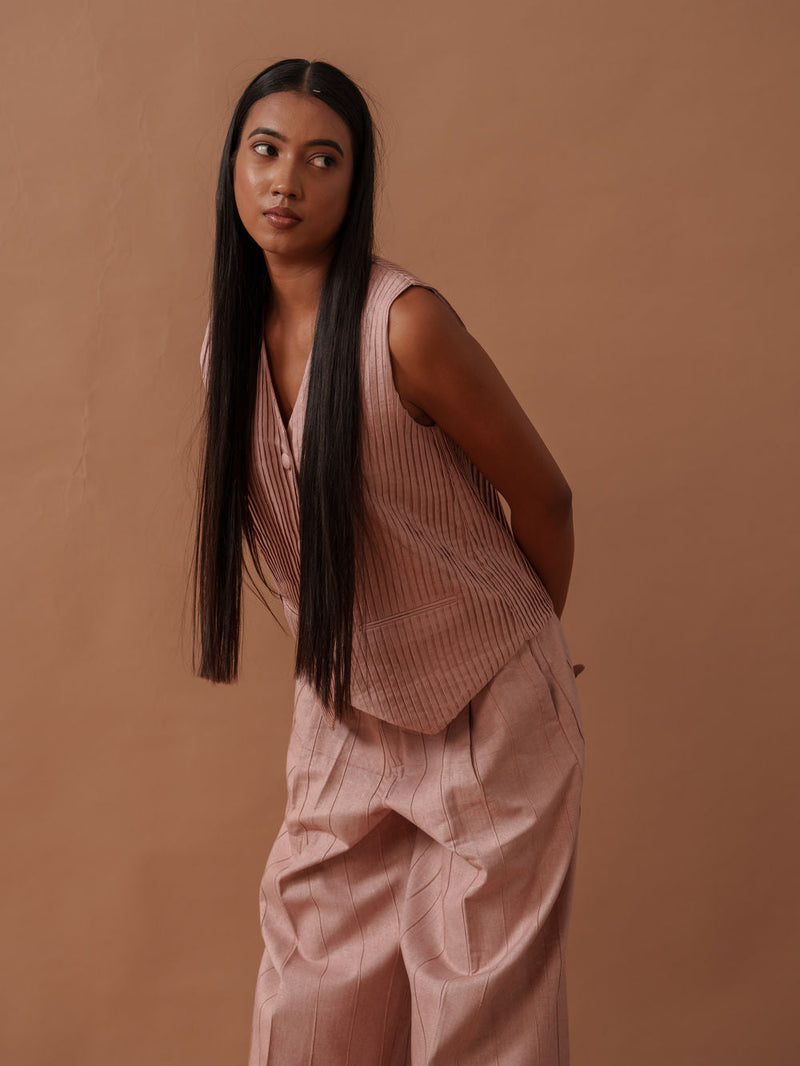 Sunflower Vest Pink handwoven cotton top/shirt by Stoique in pink for women in Singapore