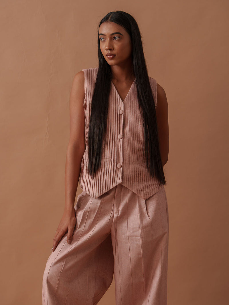 Sunflower Vest Pink handwoven cotton top/shirt by Stoique in pink for women in Singapore