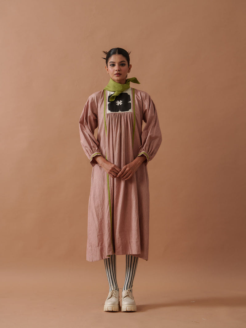 Primrose Dress Pink handwoven cotton dress by Stoique in pink, green for women in Singapore
