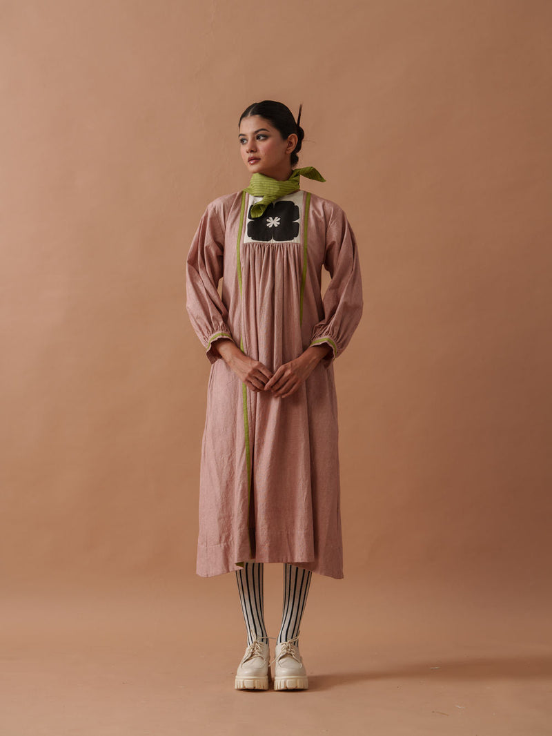 Primrose Dress Pink handwoven cotton dress by Stoique in pink, green for women in Singapore