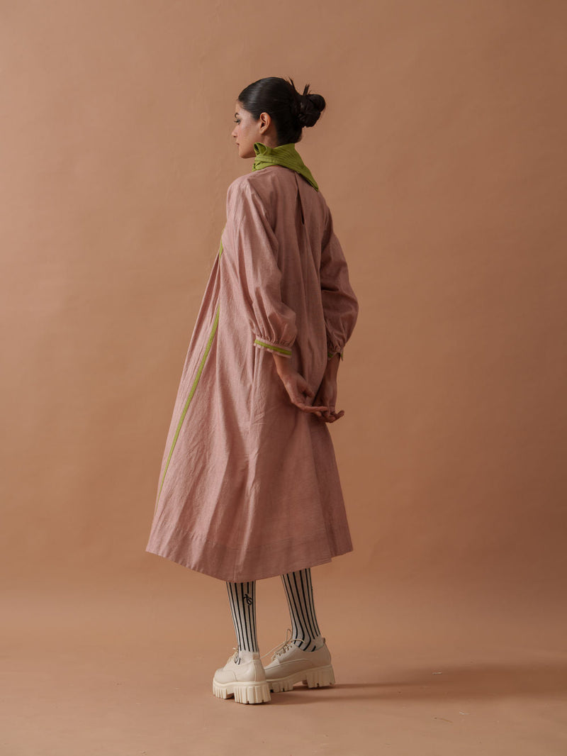 Primrose Dress Pink handwoven cotton dress by Stoique in pink, green for women in Singapore