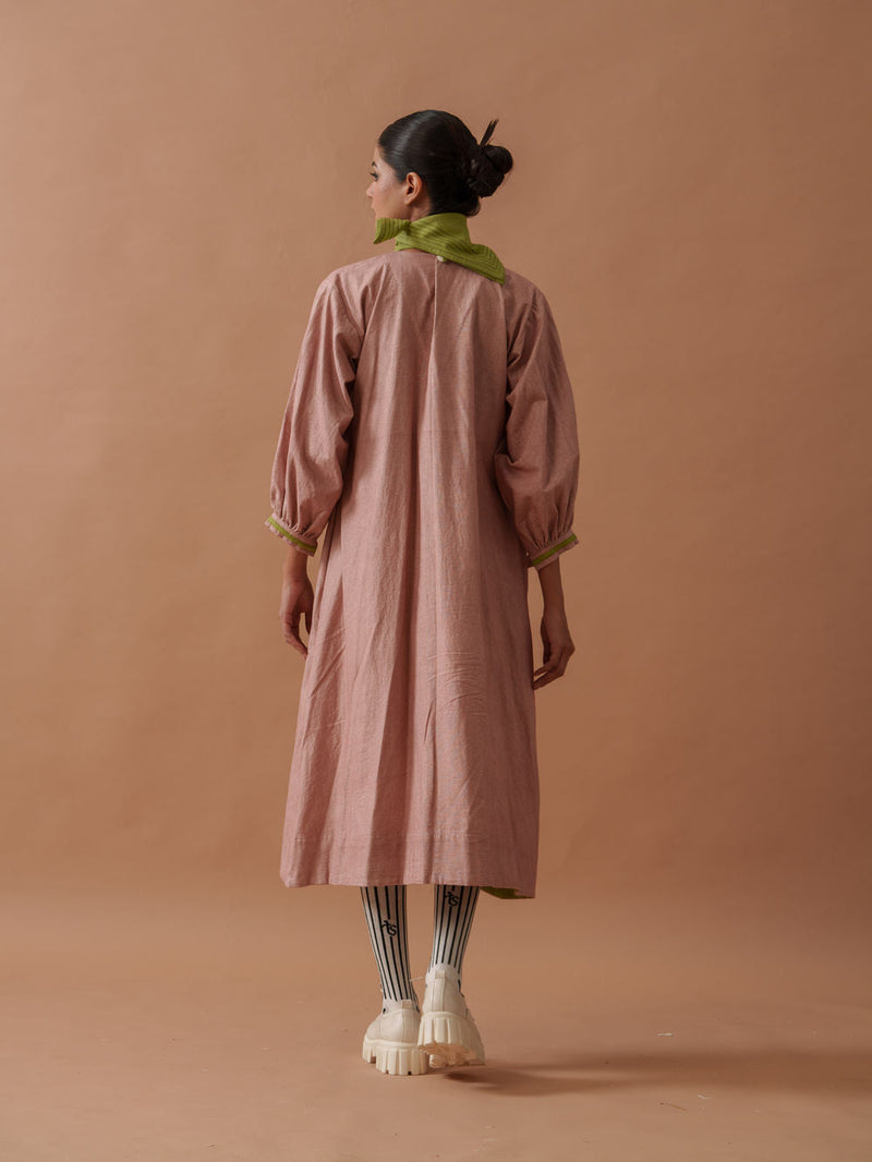 Primrose Dress Pink handwoven cotton dress by Stoique in pink, green for women in Singapore