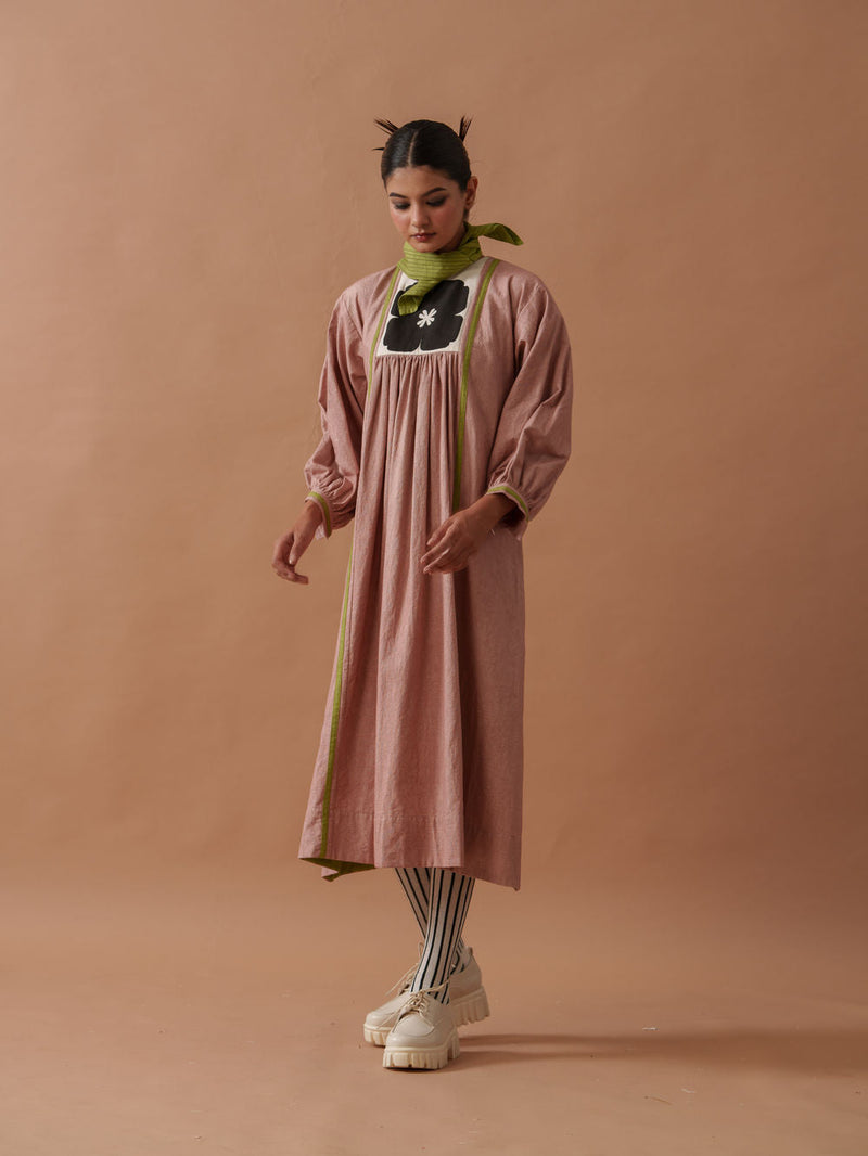 Primrose Dress Pink handwoven cotton dress by Stoique in pink, green for women in Singapore