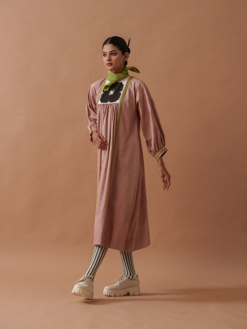 Primrose Dress Pink handwoven cotton dress by Stoique in pink, green for women in Singapore