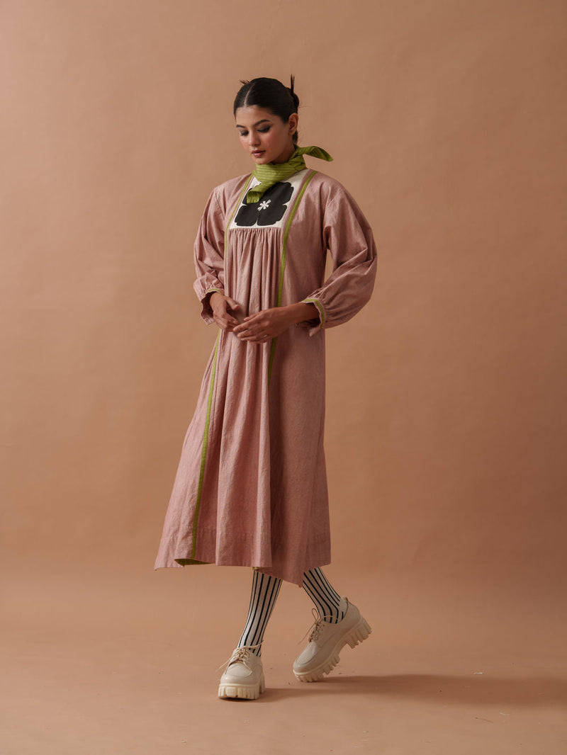 Primrose Dress Pink handwoven cotton dress by Stoique in pink, green for women in Singapore