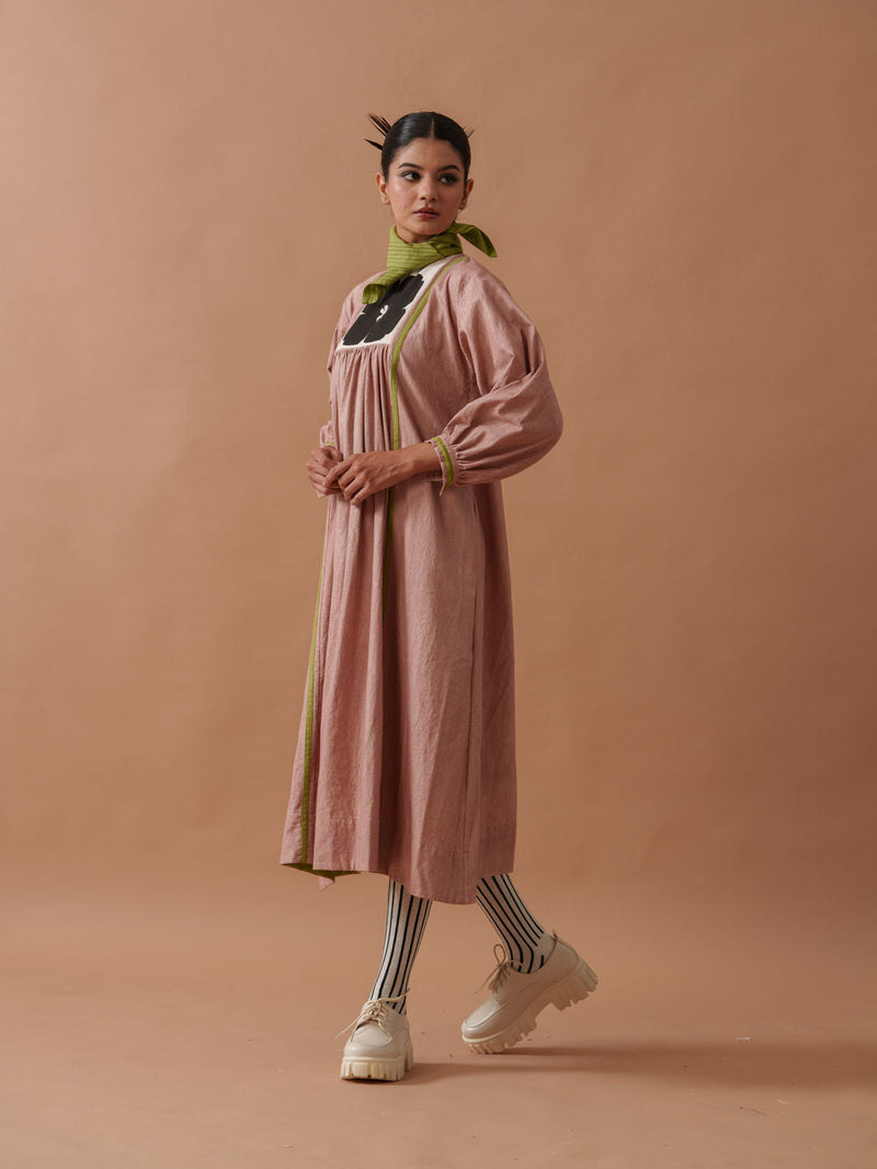 Primrose Dress Pink handwoven cotton dress by Stoique in pink, green for women in Singapore