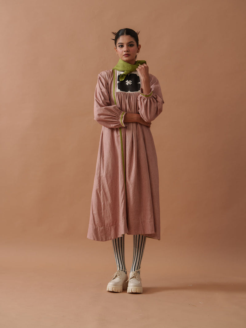 Primrose Dress Pink handwoven cotton dress by Stoique in pink, green for women in Singapore