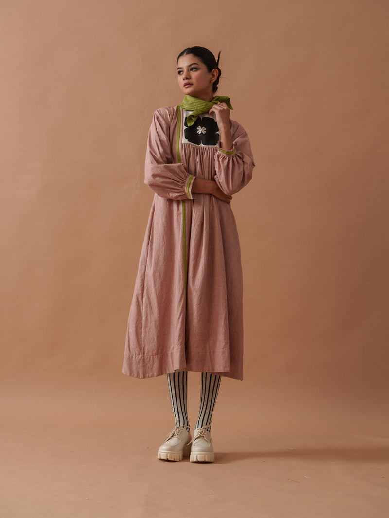 Primrose Dress Pink handwoven cotton dress by Stoique in pink, green for women in Singapore
