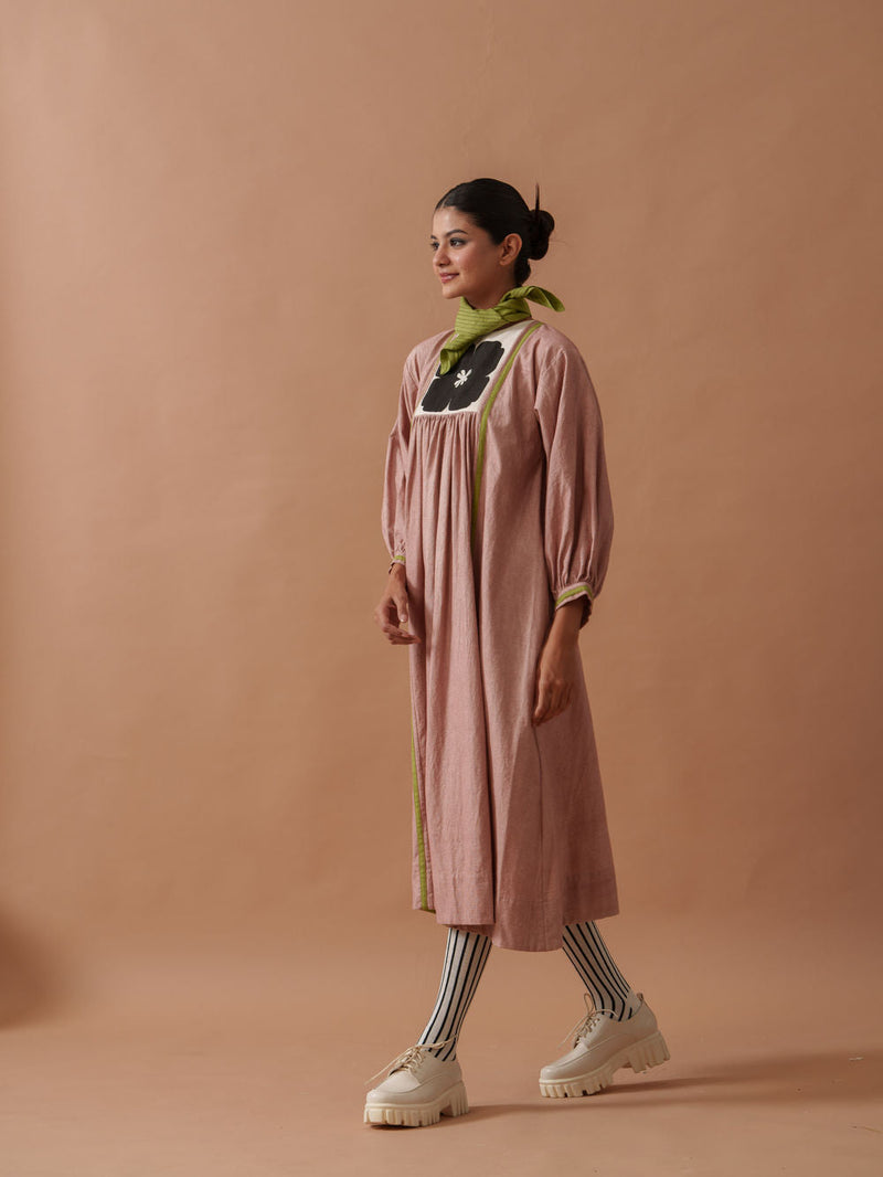 Primrose Dress Pink handwoven cotton dress by Stoique in pink, green for women in Singapore