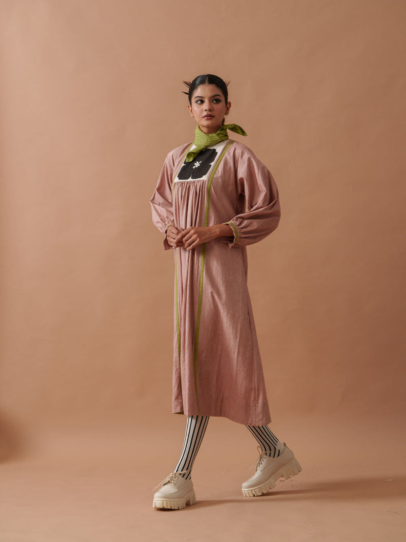 Primrose Dress Pink handwoven cotton dress by Stoique in pink, green for women in Singapore