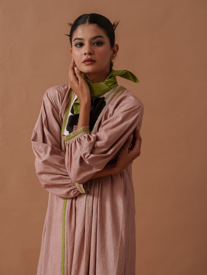 Primrose Dress Pink handwoven cotton dress by Stoique in pink, green for women in Singapore