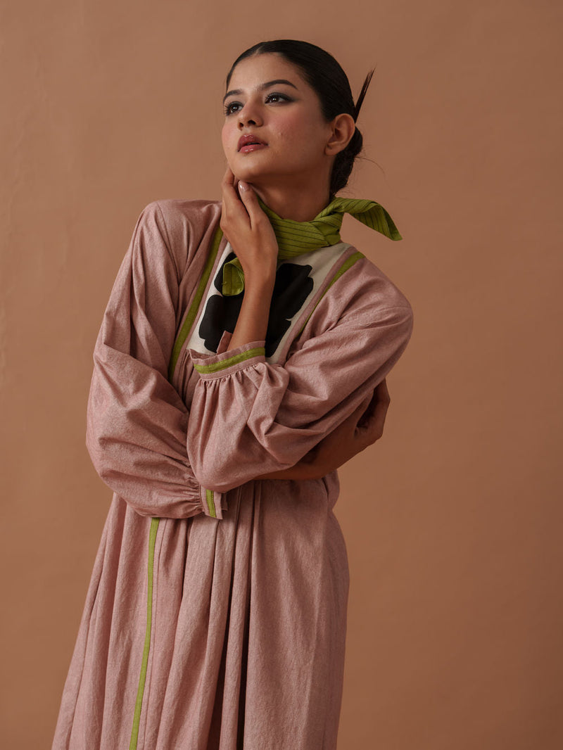 Primrose Dress Pink handwoven cotton dress by Stoique in pink, green for women in Singapore