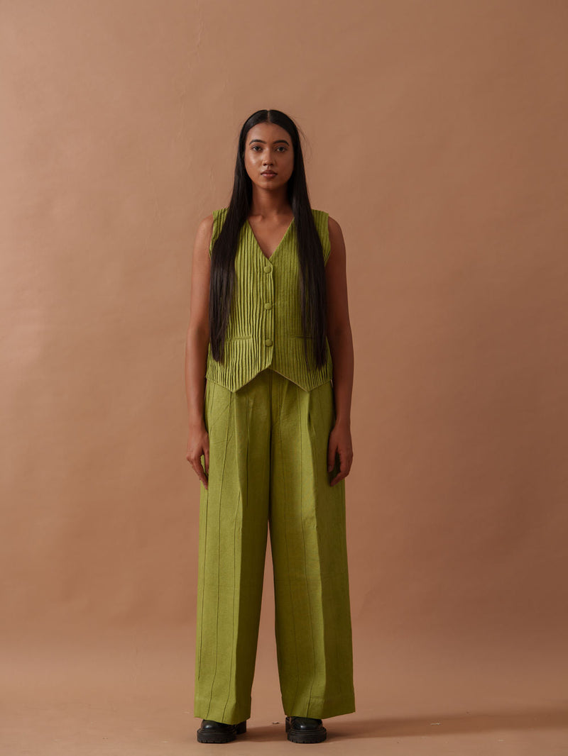Sunflower Pants handwoven cotton pant/trouser by Stoique in green for women in Singapore