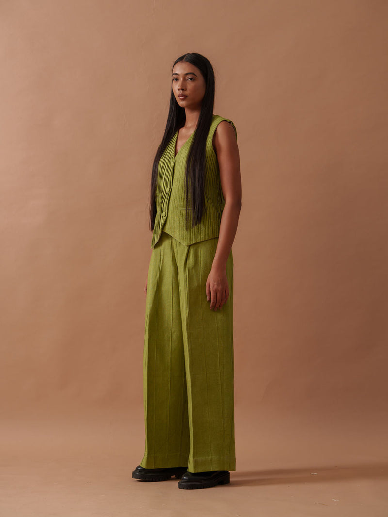 Sunflower Pants handwoven cotton pant/trouser by Stoique in green for women in Singapore
