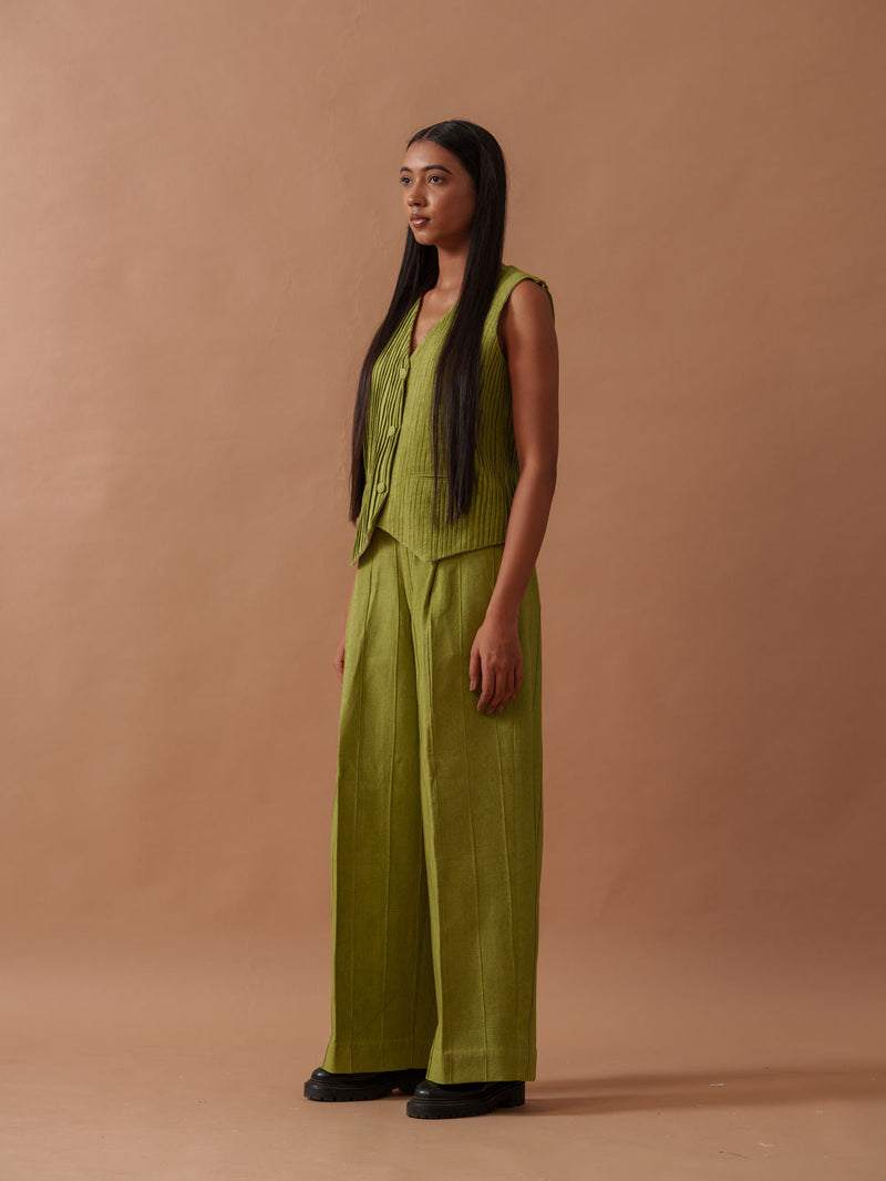 Sunflower Pants handwoven cotton pant/trouser by Stoique in green for women in Singapore