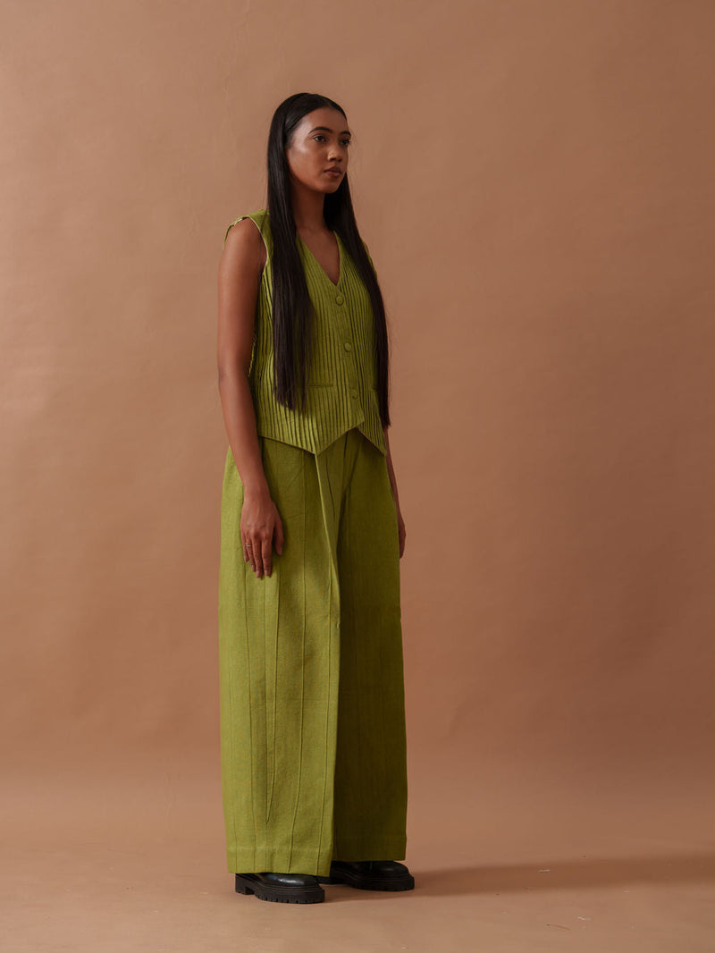 Sunflower Pants handwoven cotton pant/trouser by Stoique in green for women in Singapore