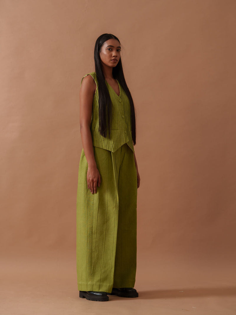 Sunflower Pants handwoven cotton pant/trouser by Stoique in green for women in Singapore