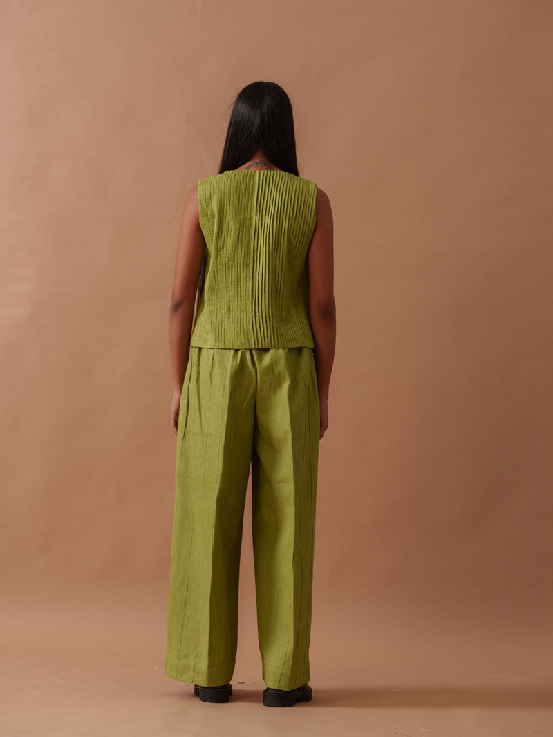 Sunflower Pants handwoven cotton pant/trouser by Stoique in green for women in Singapore