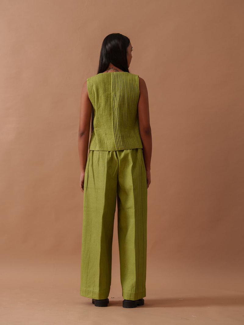 Sunflower Pants handwoven cotton pant/trouser by Stoique in green for women in Singapore