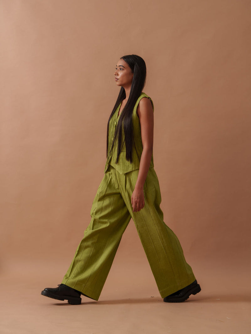 Sunflower Pants handwoven cotton pant/trouser by Stoique in green for women in Singapore
