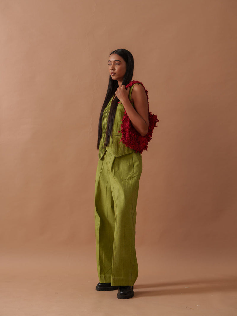 Sunflower Pants handwoven cotton pant/trouser by Stoique in green for women in Singapore