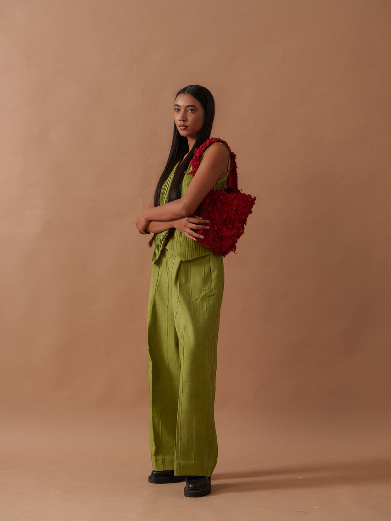 Sunflower Pants handwoven cotton pant/trouser by Stoique in green for women in Singapore