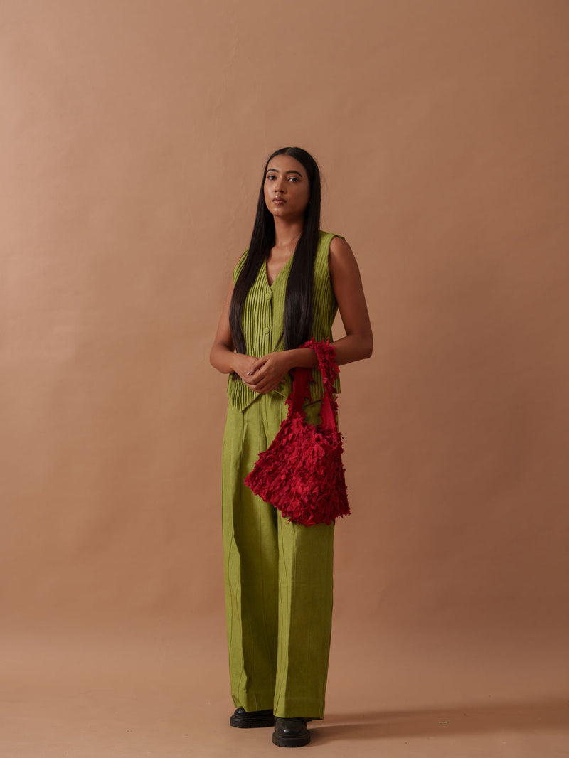 Sunflower Pants handwoven cotton pant/trouser by Stoique in green for women in Singapore
