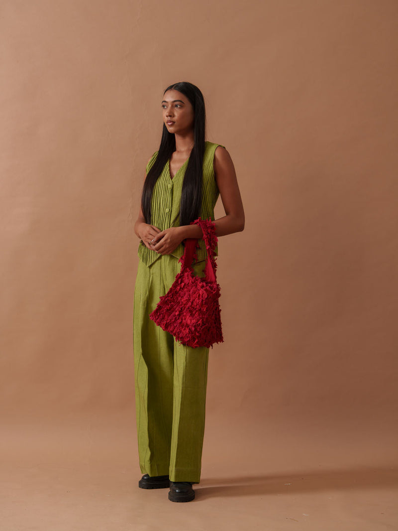 Sunflower Pants handwoven cotton pant/trouser by Stoique in green for women in Singapore