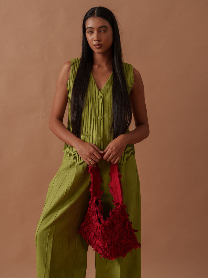 Sunflower Vest handwoven cotton top/shirt by Stoique in green for women in Singapore