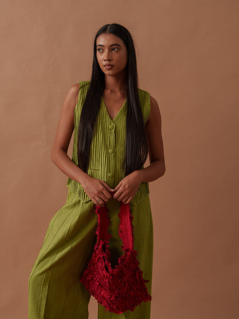 Sunflower Vest handwoven cotton top/shirt by Stoique in green for women in Singapore