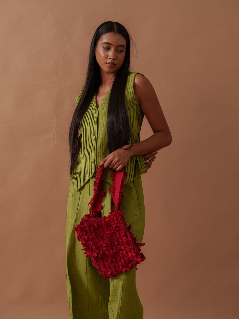Sunflower Vest handwoven cotton top/shirt by Stoique in green for women in Singapore