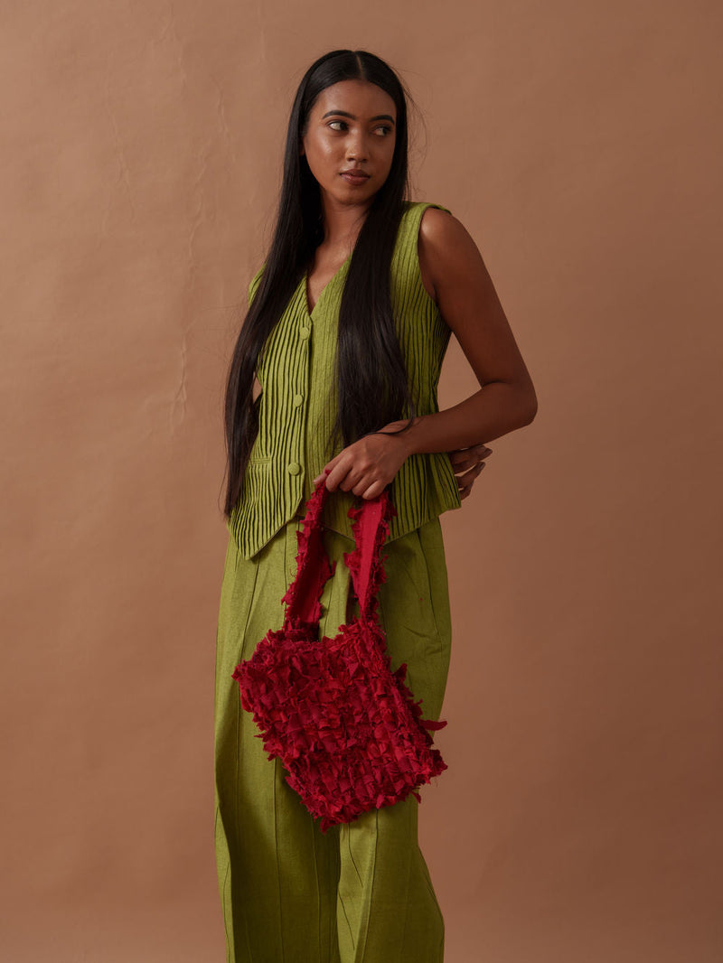 Sunflower Vest handwoven cotton top/shirt by Stoique in green for women in Singapore