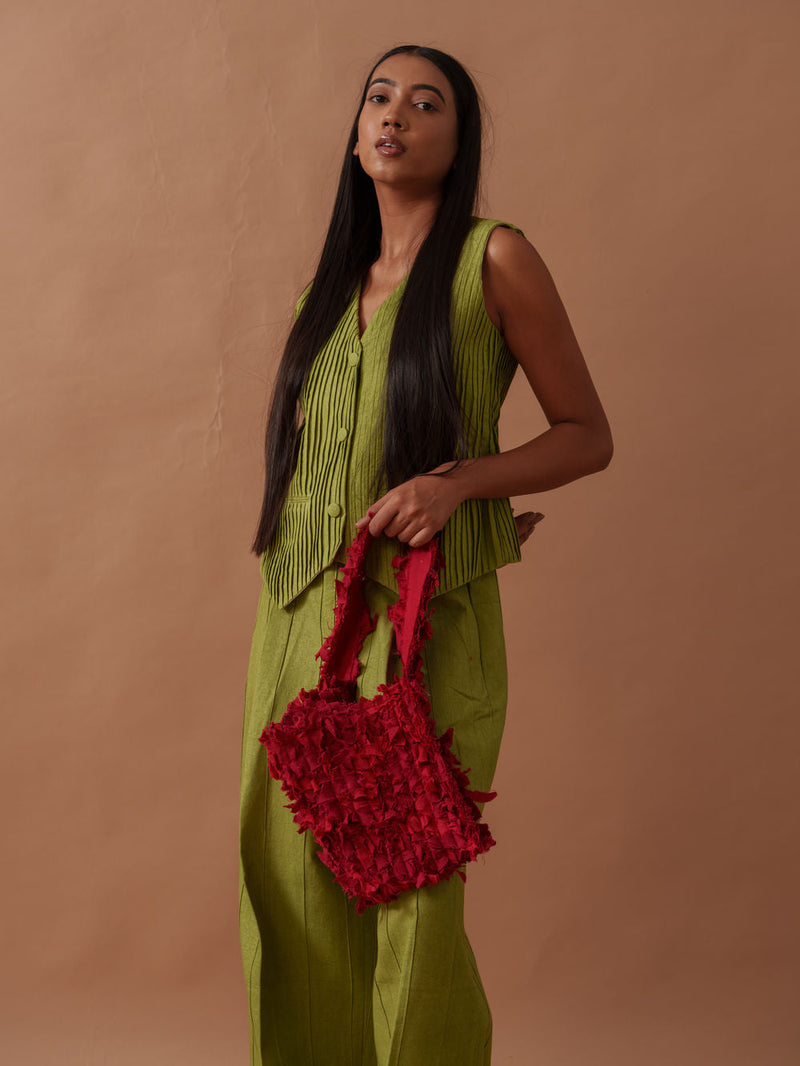 Sunflower Vest handwoven cotton top/shirt by Stoique in green for women in Singapore