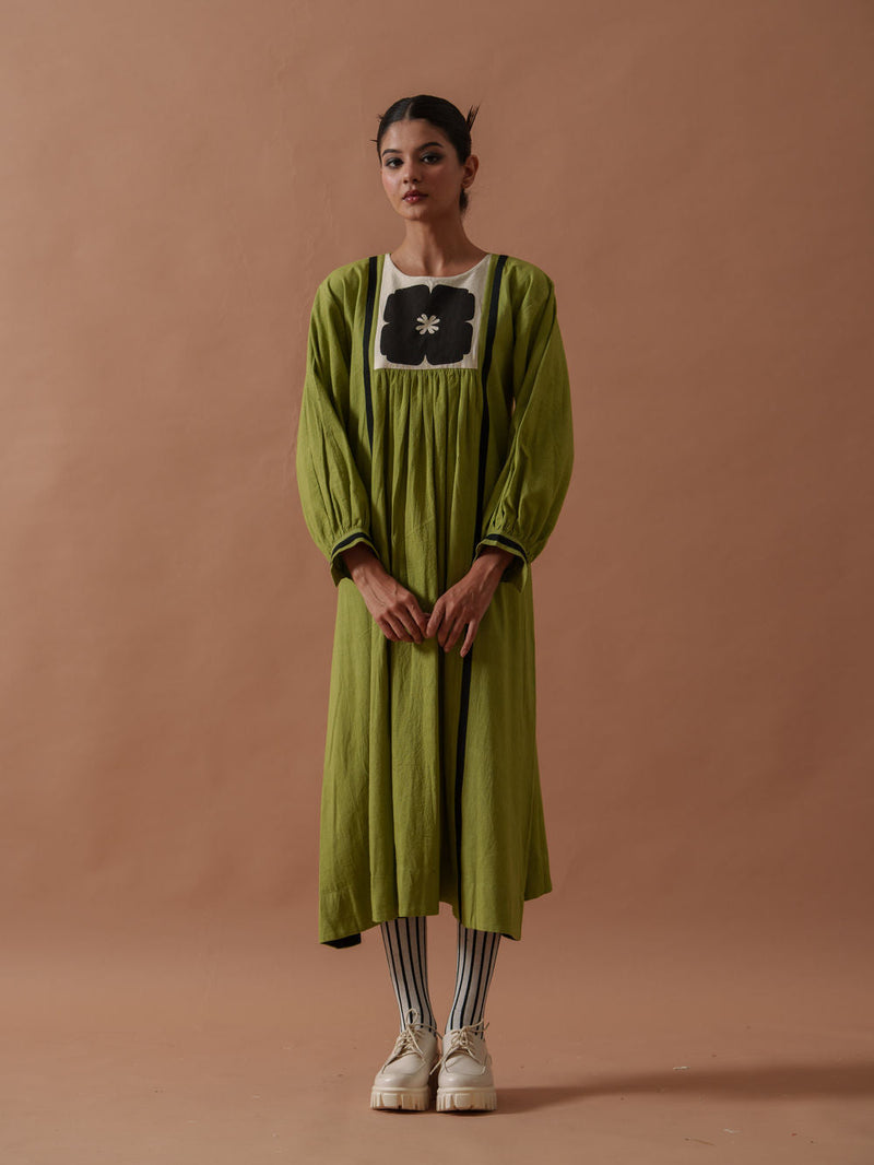 Primrose Dress handwoven cotton dress by Stoique in green, black for women in Singapore