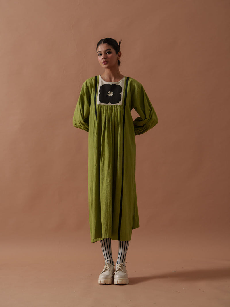 Primrose Dress handwoven cotton dress by Stoique in green, black for women in Singapore