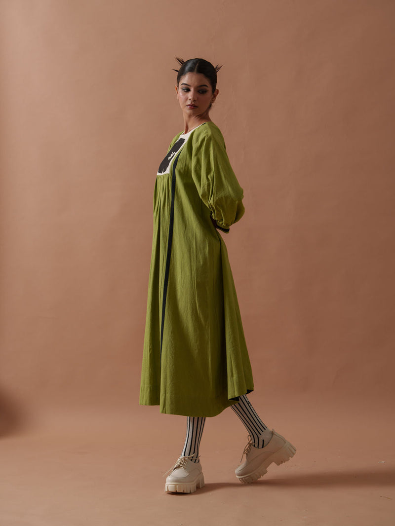 Primrose Dress handwoven cotton dress by Stoique in green, black for women in Singapore