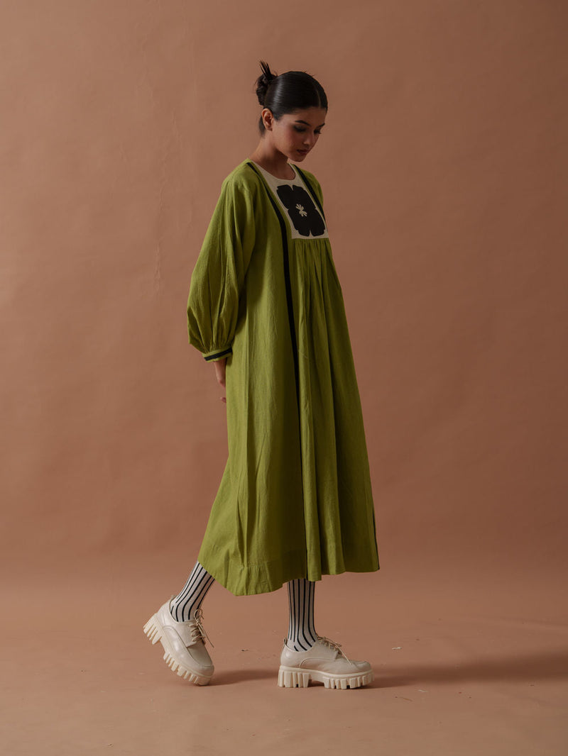 Primrose Dress handwoven cotton dress by Stoique in green, black for women in Singapore